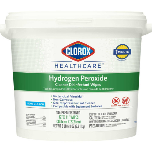 Clorox Healthcare® Surface Disinfectant Cleaner Premoistened Hydrogen Peroxide Based Manual Pull Wipe 185 Count Pail Unscented NonSterile 30826 Carton of 1 30826 Clorox Healthcare® 853531_CT