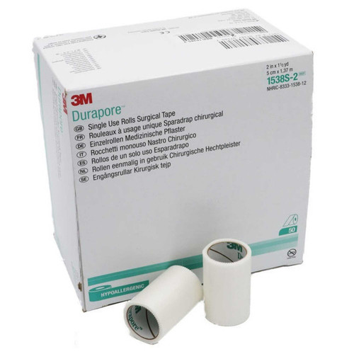 Medical Tape 3M™ Durapore™ White 2 Inch x 1-1/2 Yard Silk-Like Cloth NonSterile 1538S-2 Case of 250 1538S-2 3M™ Durapore™ 6021_CS