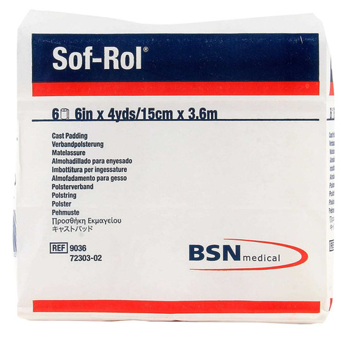 Cast Padding Undercast Sof-Rol® 6 Inch x 4 Yard Rayon NonSterile 9036 Roll of 1 9036 Sof-Rol® 4892_RL Cast Padding Undercast Sof-Rol® 6 Inch x 4 Yard Rayon NonSterile 9036 Roll of 1 9036 Sof-Rol® 4892_RL