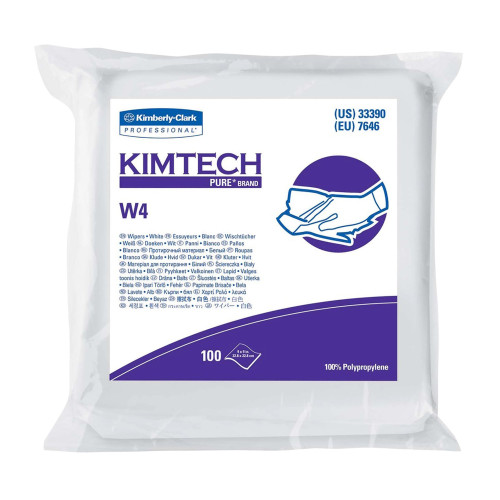 Kimtech Pure W4 Cleanroom Wipe 100 Count Bag 9 X 9 Inch NonSterile Disposable, 33390, Case of 500