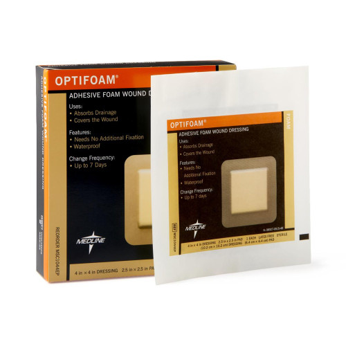Optifoam Foam Dressing 4-1/2 X 4-1/2 Inch With Border Waterproof Backing Adhesive Square Sterile, MSC1044EP, Case of 100