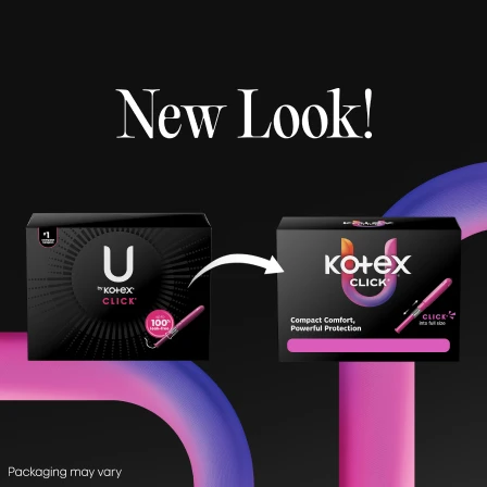 U by Kotex Click Tampon Regular Absorbency Plastic Applicator Individually Wrapped, 53445, Case of 128