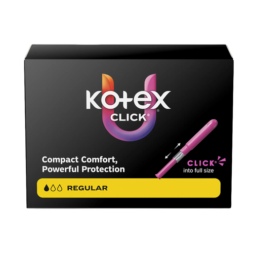 U by Kotex Click Tampon Regular Absorbency Plastic Applicator Individually Wrapped, 53445, Case of 128
