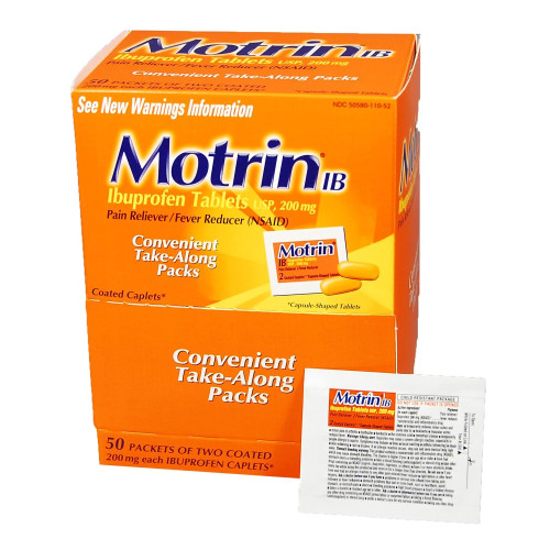 Motrin IB Pain Relief 200 mg Strength Ibuprofen Caplet 50 per Box, 304815200, Box of 50