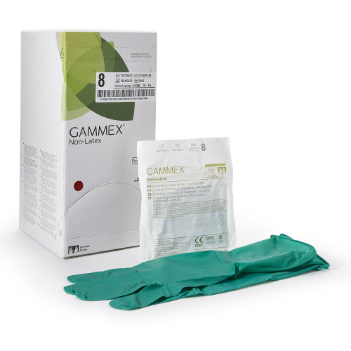 GAMMEX Non-Latex Surgical Glove Size 8 Sterile Polyisoprene Standard Cuff Length Micro-Textured Green Chemo Tested, 8516, Case of 200
