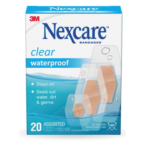 3M Nexcare Waterproof Adhesive Strip Plastic Sheer 7/8 X 1-1/16 Inch / 1-1/4 X 2-1/2 Inch / 1-1/16 X 2-1/4 Inch Sterile, 05113199524, Box of 20