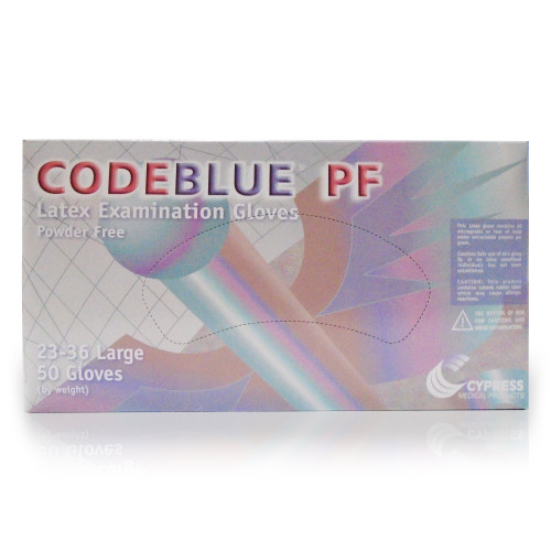 CODEBLUE PF Exam Glove Large NonSterile Latex Extended Cuff Length Fully Textured Blue Not Rated, 23-36, Case of 10