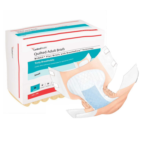 Unisex Adult Incontinence Brief Wings™ Quilted Plus with BreatheEasy™ Technology Small Disposable Heavy Absorbency 66132 Bag of 12 66132 Wings™ Quilted Plus with BreatheEasy™ Technology 1176297_BG