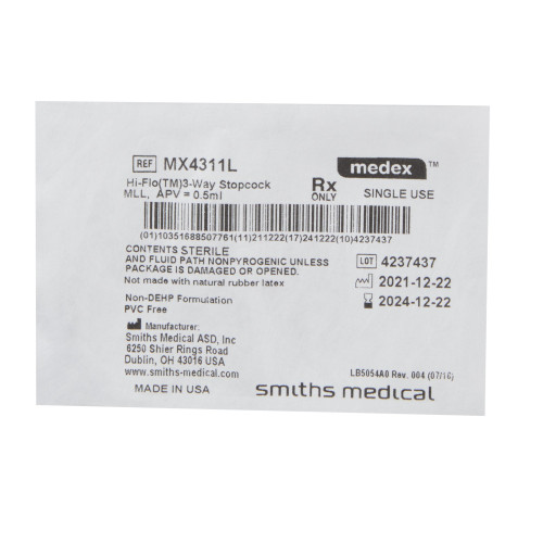 Hi-Flo Stopcock 3 Way 9 Fr. Sterile Lipid Resistant, MX4311L, Pack of 1