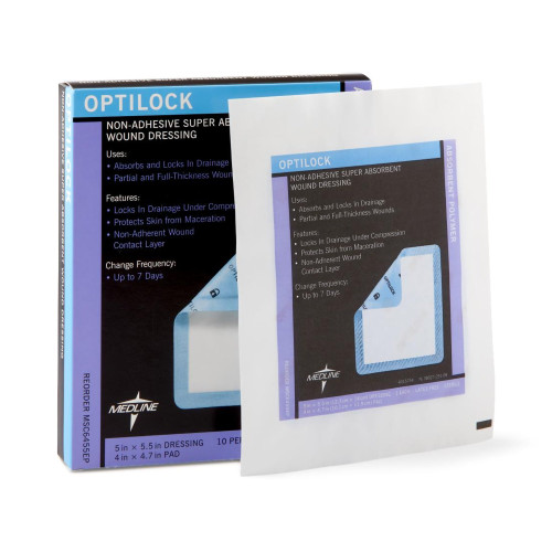 OptiLock Super Absorbent Dressing 5 X 5-1/2 Inch Rectangle, MSC6455EP, Case of 100