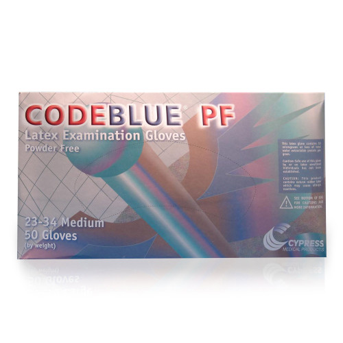 CODEBLUE PF Exam Glove Medium NonSterile Latex Extended Cuff Length Fully Textured Blue Not Rated, 23-34, Case of 500