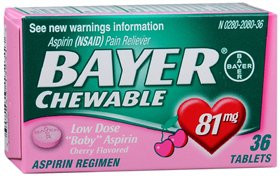 Bayer Pain Relief 81 mg Strength Aspirin Chewable Tablet 36 per Bottle, 12843013231, Bottle of 1