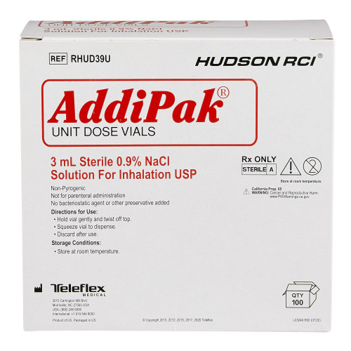 Addipak Sodium Chloride, Preservative Free 0.9% Solution 3 mL, HUDRHUD39U, Box of 100