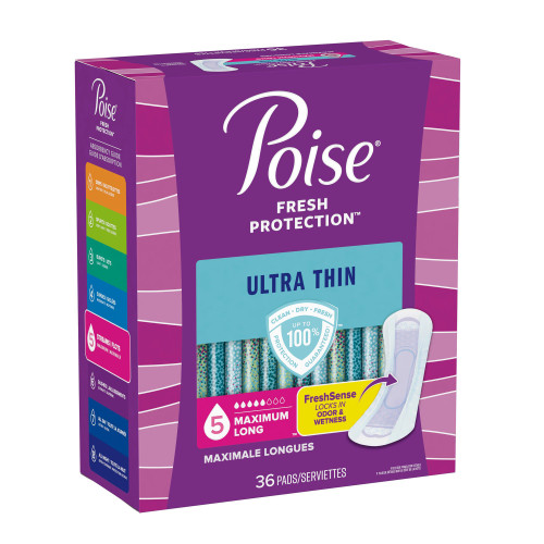 Poise Fresh Protection Ultra Thin Bladder Control Pad 14.1 Inch Length Heavy Absorbency Sodium Polyacrylate Core One Size Fits Most, 54352, Pack of 36
