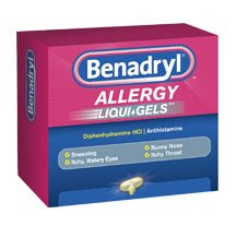 Benadryl Allergy Relief Diphenhydramine HCl 25 mg Strength, 24 Capsules per Box, Box of 1