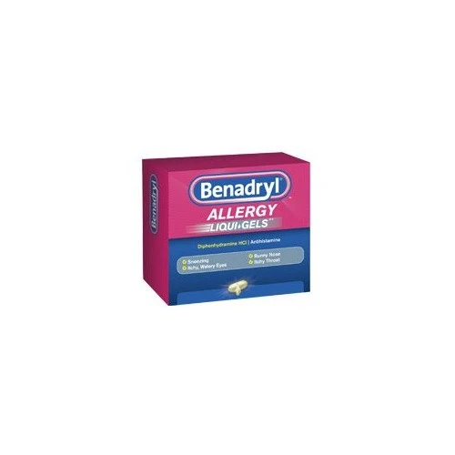 Benadryl Allergy Relief Diphenhydramine HCl 25 mg Strength, 24 Capsules per Box, Box of 1
