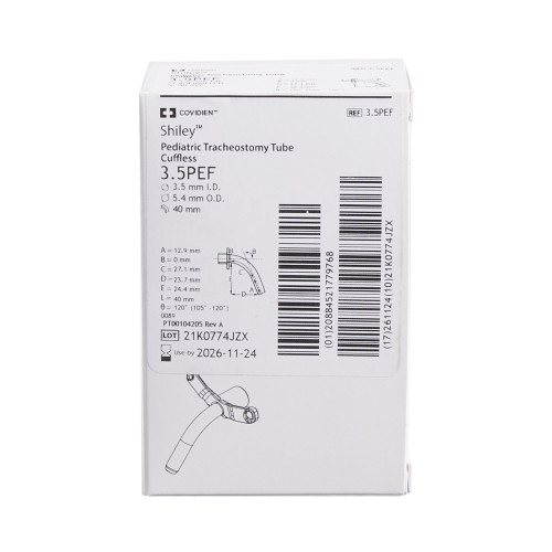 Shiley Uncuffed Tracheostomy Tube Pediatric, 3.5PEF, Pack of 1