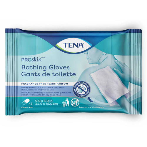 Rinse-Free Bathing Glove Wipe TENA® ProSkin™ Soft Pack Unscented 5 Count 54367 Case of 225 54367 TENA® ProSkin™ 1205117_CS Rinse-Free Bathing Glove Wipe TENA® ProSkin™ Soft Pack Unscented 5 Count 54367 Case of 225 54367 TENA® ProSkin™ 1205117_CS