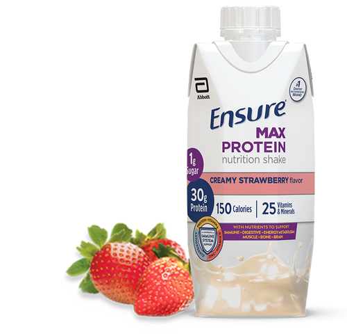 Oral Supplement Ensure Max Protein Nutrition Shake Creamy Strawberry Flavor Liquid 11 oz. Reclosable Carton 68169 Case of 12 Oral Supplement Ensure Max Protein Nutrition Shake Creamy Strawberry Flavor Liquid 11 oz. Reclosable Carton 68169 Case of 12