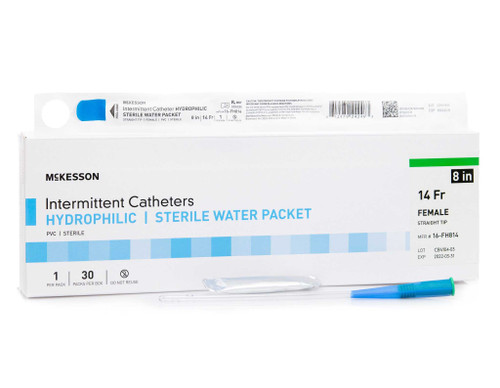 Urethral Catheter McKesson Straight Tip Hydrophilic Coated PVC 14 Fr. 8 Inch 16-FH814 McKesson 1135724_EA