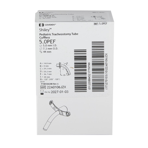 Shiley Uncuffed Tracheostomy Tube Size 5.0 Pediatric, 5.0PEF, Pack of 1