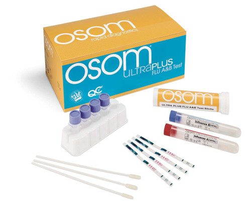 Respiratory Test Kit OSOM® Ultra Plus Influenza A + B 25 Tests CLIA Waived Sample Dependent 1032 Case of 18 1032 OSOM® Ultra Plus 1173369_CS Respiratory Test Kit OSOM® Ultra Plus Influenza A + B 25 Tests CLIA Waived Sample Dependent 1032 Case of 18 1032 OSOM® Ultra Plus 1173369_CS