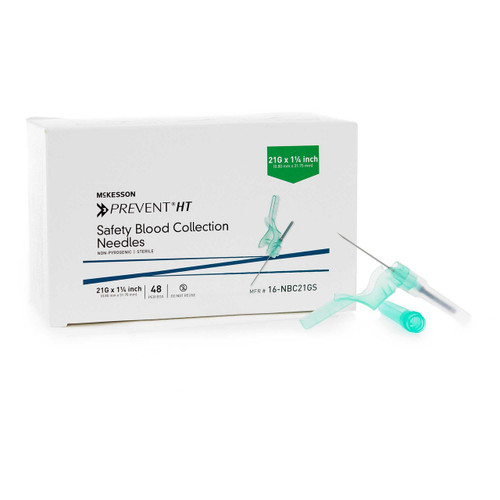 McKesson Prevent® HT Blood Collection Needle 21 Gauge 1-1/4 Inch Needle Length Safety Needle Without Tubing Sterile 16-NBC21GS Case of 2400 16-NBC21GS McKesson Prevent® HT 1144300_CS