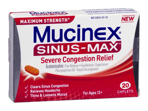 Cold and Sinus Relief Mucinex® Sinus-Max® 325 mg - 100 mg - 5 mg Strength Caplet 20 per Box 36382420120 Carton of 20 36382420120 Mucinex® Sinus-Max® 832235_CT