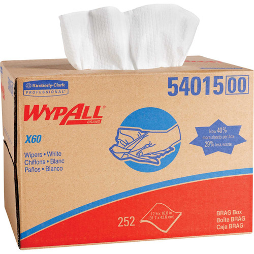 Task Wipe WypAll® X60 White NonSterile Hydroknit Fabric 12-1/2 x 16-4/5 Inch Disposable 54015 Case of 252 54015 WypAll® X60 1152118_CS