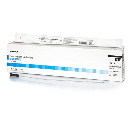 Urethral Catheter McKesson Coude Tip Uncoated PVC 10 Fr. 16 Inch 16-M1610C Case of 300 16-M1610C McKesson 1135718_CS