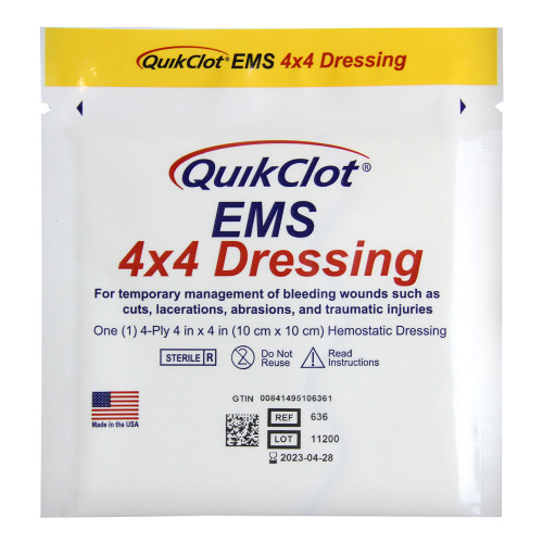 QuickClot EMS Hemostatic Dressing 4 X 4 Inch 1 per Pack Sterile, 636, Box of 10