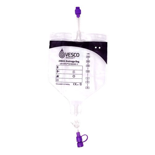 Vesco Medical Enteral Drainage Bag with ENFit Connector 30 Inch Tubing 250 mL Sterile, VED-009EO, Case of 30