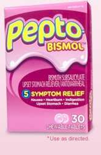 Anti-Diarrheal Pepto Bismol 262 mg Strength Chewable Tablet 30 per Box 37000047709 Pepto Bismol® 260853_BX Anti-Diarrheal Pepto Bismol 262 mg Strength Chewable Tablet 30 per Box 37000047709 Pepto Bismol® 260853_BX