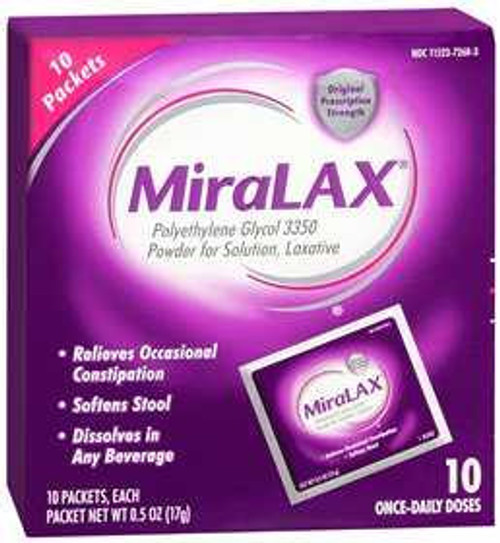 Laxative MiraLAX® Powder 10 per Box 17 Gram Strength Polyethylene Glycol 3350 11523726803 Box of 10 11523726803 MiraLAX® 695610_BX