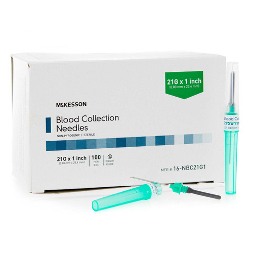 McKesson Blood Collection Needle 21 Gauge 1 Inch Needle Length Conventional Needle Without Tubing Sterile 16-NBC21G1 Box of 100 16-NBC21G1 McKesson 1144304_BX