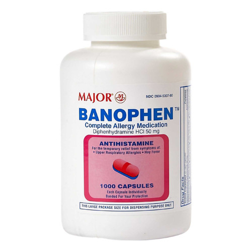 Banophen Allergy Relief Diphenhydramine HCl 50 mg Strength Capsule, 1,000 per Bottle, Bottle of 1 904530780 Benadryl® 497991_BT