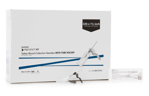 McKesson Prevent® HT Blood Collection Needle with Holder 22 Gauge 1-1/4 Inch Needle Length Safety Needle Without Tubing Sterile 16-NBCH22GS Box of 100 16-NBCH22GS McKesson Prevent® HT 1144303_BX