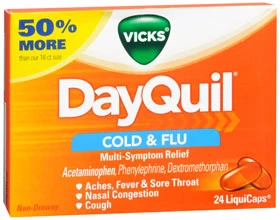 Cold and Cough Relief DayQuil 325 mg - 10 mg - 5 mg Strength Gelcap Carton of 24