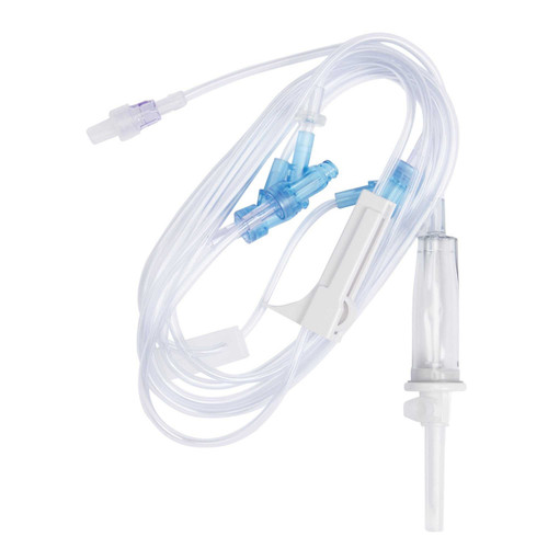 Primary IV Administration Set SafeDay™ Gravity 3 Ports 15 Drops / mL Drip Rate Without Filter 112 Inch Tubing Solution 352640 Case of 50 352640 SafeDay™ 1180045_CS