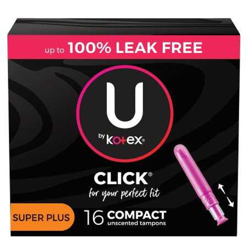 Tampon U by Kotex® Click® Super Plus Absorbency Plastic Applicator Individually Wrapped 51582 Case of 128 51582 U by Kotex® Click® 1184200_CS