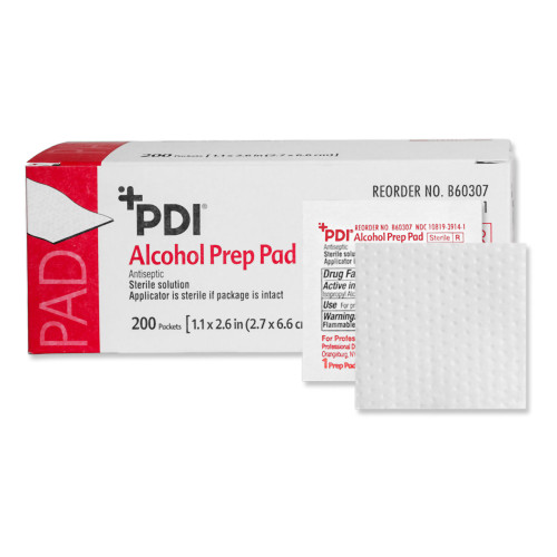 PDI Alcohol Prep Pad 70% Strength Isopropyl Alcohol Individual Packet Medium Sterile, B60307, Pack of 1