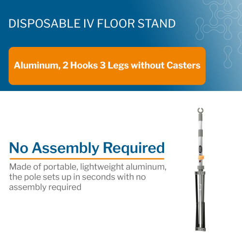 drive Disposable IV Stand Floor Stand 2 Hooks 3 Legs without Casters, MS391510, Pack of 1