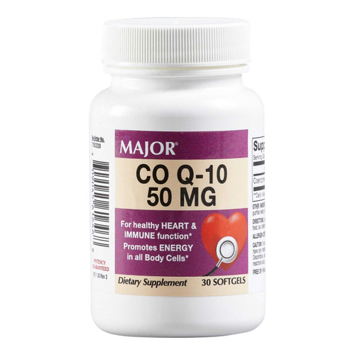 Dietary Supplement Major® Coenzyme Q-10 50 mg Strength Softgel 30 per Bottle Unflavored 00904561646 Bottle of 1 904561646 Major® 1091547_BT Dietary Supplement Major® Coenzyme Q-10 50 mg Strength Softgel 30 per Bottle Unflavored 00904561646 Bottle of 1 904561646 Major® 1091547_BT