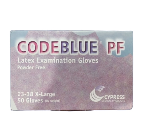 CODEBLUE PF Exam Glove X-Large NonSterile Latex Extended Cuff Length Fully Textured Blue Not Rated, 23-38, Box of 1