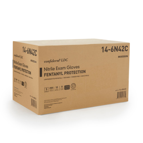 McKesson Confiderm LDC Exam Glove Small NonSterile Nitrile Standard Cuff Length Fully Textured Blue Chemo Tested / Fentanyl Tested, 14-6N42C, Case of 2500