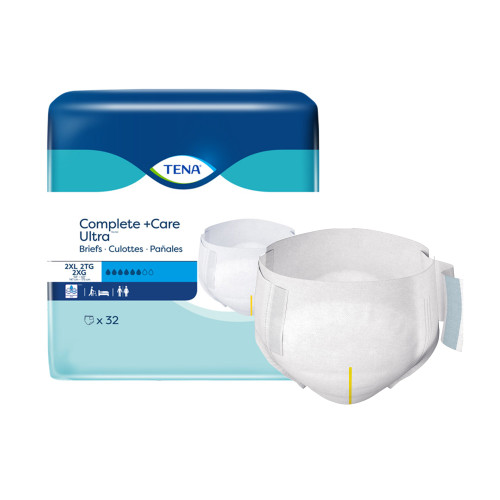TENA Complete + Care Ultra Incontinence Brief Adult 2X-Large Unisex Disposable Moderate Absorbency, 61092, Case of 64