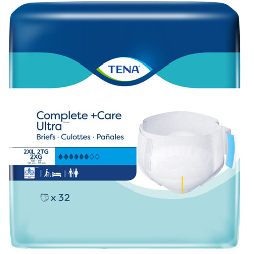 TENA Complete + Care Ultra Incontinence Brief Adult 2X-Large Unisex Disposable Moderate Absorbency, 61092, Case of 64