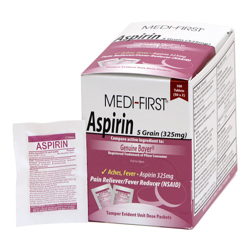 Medi-First Pain Relief 325 mg Strength Aspirin Unit Dose Tablet 100 per Box, 80533, Box of 1