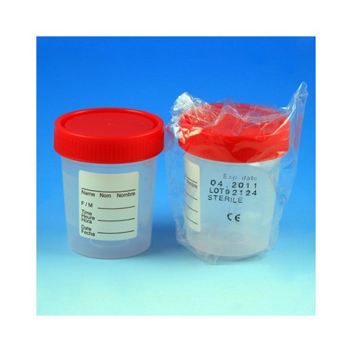 Specimen Container 2-1/4 x 2-7/8'' 120 mL (4 oz.) Screw Cap Patient Information Sterile 5912 Pack of 1