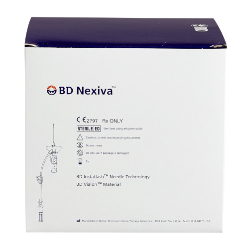 Nexiva Closed IV Catheter 24 Gauge 3/4 Inch Vialon Biomaterial Winged Hub Blood Control, 383511, Case of 80
